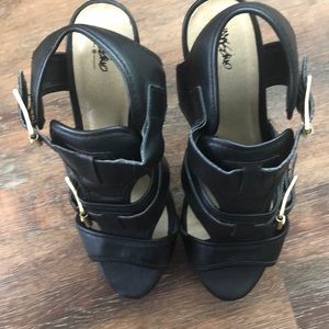 Mossimo Supply Co. Shoes - Faux Leather Heels with Gold Buckles Mossimo Supply Co. Shoes - Faux Leather Heels with Gold Buckles
